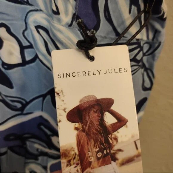 Sincerely Jules Blue White Abstract Print Wide Leg Jumpsuit Size Small - Picture 7 of 15